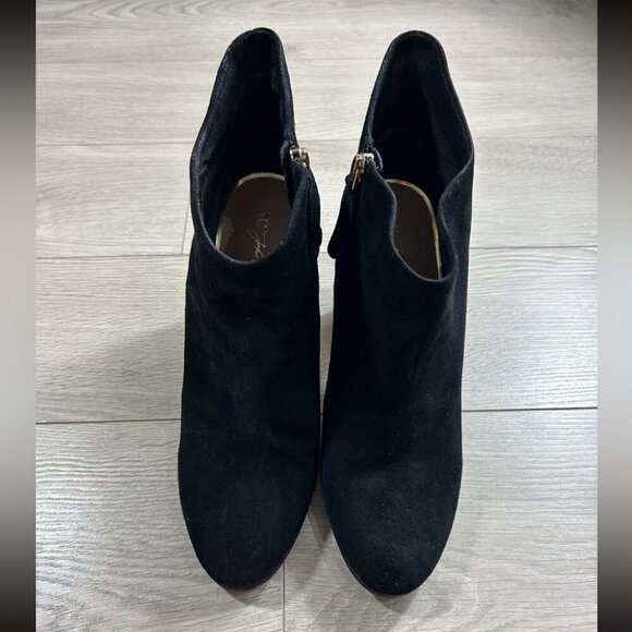 VC John Camuto Black True Suede Booties with Gold Trim - Picture 2 of 10